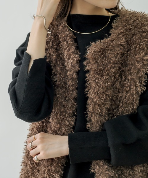 mystic（ミスティック）の「スウェットライク2WAYカーディガン（カーディガン/ボレロ・レディース・ブラック/オフホワイト/ピンク・FREE）」の6枚目の写真