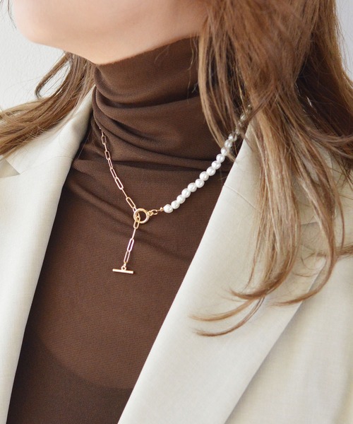 ma chere Cosette?(マシェールコゼット)の「淡水パール風チェーンY字ネックレス/ニッケルフリー(ネックレス・レディース・ゴールド・FREE)」の1枚目の写真