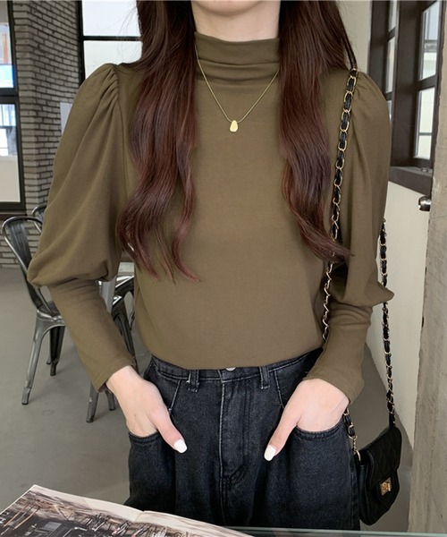 セール】【 6色展開 】裏起毛ギャザーパフ袖ロングカフス