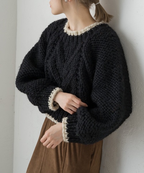 Kastane（カスタネ）の「チョタニット（ニット/セーター・レディース・グリーン/ブラック/オレンジ/アイボリー・FREE）」の2枚目の写真