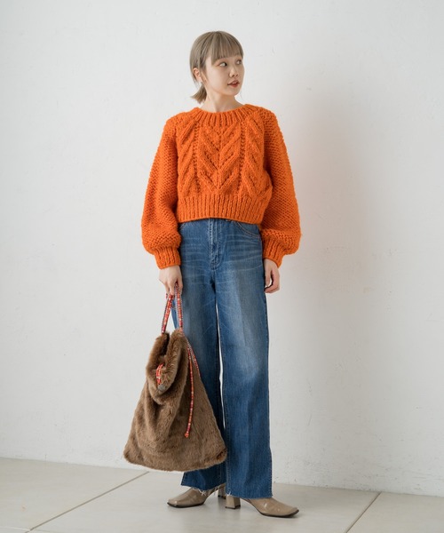 Kastane（カスタネ）の「チョタニット（ニット/セーター・レディース・グリーン/ブラック/オレンジ/アイボリー・FREE）」の7枚目の写真