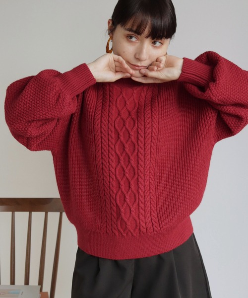 HER CLOSET(ハークローゼット)の「【shemoshelly】WEB限定バルキーケーブルハイネックニット(ニット/セーター・レディース・レッド/カーキ/ブルー/アイボリー/マスタード・M)」の14枚目の写真