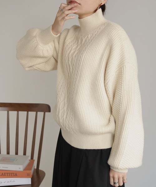 HER CLOSET(ハークローゼット)の「【shemoshelly】WEB限定バルキーケーブルハイネックニット(ニット/セーター・レディース・レッド/カーキ/ブルー/アイボリー/マスタード・M)」の20枚目の写真