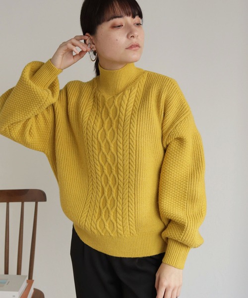 HER CLOSET(ハークローゼット)の「【shemoshelly】WEB限定バルキーケーブルハイネックニット(ニット/セーター・レディース・レッド/カーキ/ブルー/アイボリー/マスタード・M)」の18枚目の写真