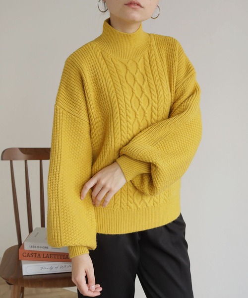 HER CLOSET(ハークローゼット)の「【shemoshelly】WEB限定バルキーケーブルハイネックニット(ニット/セーター・レディース・レッド/カーキ/ブルー/アイボリー/マスタード・M)」の22枚目の写真