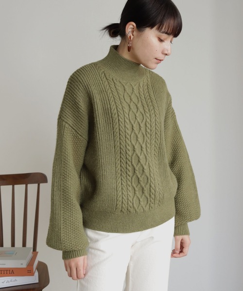 HER CLOSET(ハークローゼット)の「【shemoshelly】WEB限定バルキーケーブルハイネックニット(ニット/セーター・レディース・レッド/カーキ/ブルー/アイボリー/マスタード・M)」の12枚目の写真