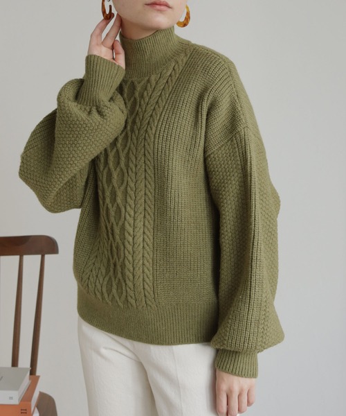 HER CLOSET(ハークローゼット)の「【shemoshelly】WEB限定バルキーケーブルハイネックニット(ニット/セーター・レディース・レッド/カーキ/ブルー/アイボリー/マスタード・M)」の7枚目の写真