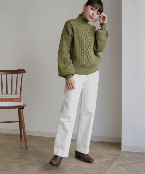 HER CLOSET(ハークローゼット)の「【shemoshelly】WEB限定バルキーケーブルハイネックニット(ニット/セーター・レディース・レッド/カーキ/ブルー/アイボリー/マスタード・M)」の21枚目の写真
