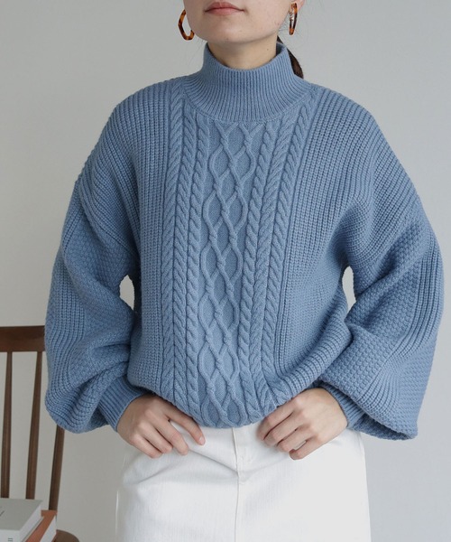 HER CLOSET(ハークローゼット)の「【shemoshelly】WEB限定バルキーケーブルハイネックニット(ニット/セーター・レディース・レッド/カーキ/ブルー/アイボリー/マスタード・M)」の17枚目の写真