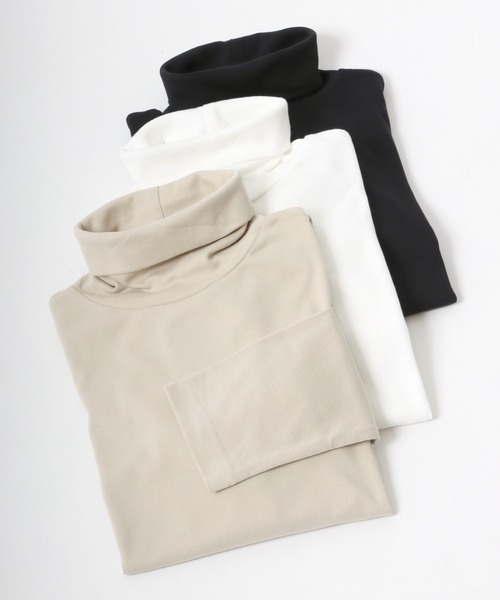 Salong hameu（サロン ハミュー）の「スムースカットソー タートルネック・ハイネック 長袖Tシャツ/無地トップス/ロンT メンズ レディース（Tシャツ/カットソー・メンズ・ホワイト/ブラック/ホワイト系その他/ブラック系その他/グレイッシュベージュ/ベージュ系その他・LL/M/L）」の6枚目の写真
