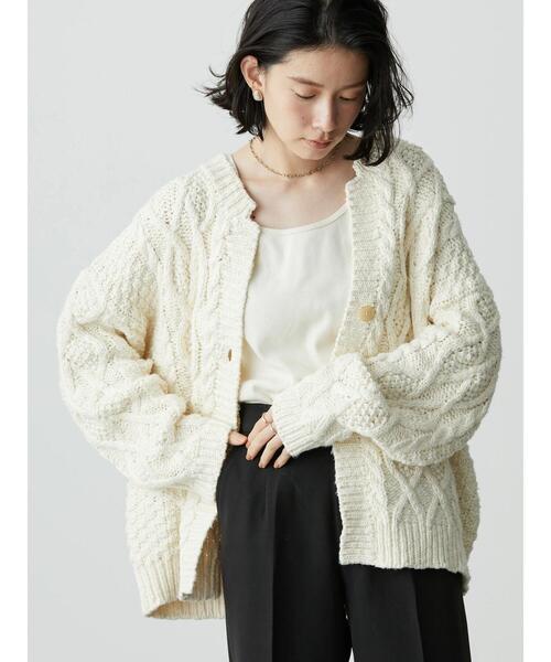 AMERICAN HOLIC（アメリカンホリック）の「ローゲージケーブルニットカーディガン（カーディガン/ボレロ・レディース・アイボリー/モカ・M/L）」の3枚目の写真