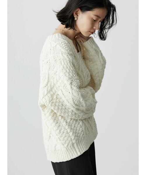 AMERICAN HOLIC（アメリカンホリック）の「ローゲージケーブルニットカーディガン（カーディガン/ボレロ・レディース・アイボリー/モカ・M/L）」の5枚目の写真