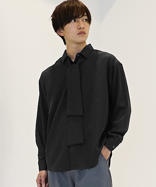 MinoriTY(マイノリティ)の「とろみ素材ボウタイシャツ(シャツ/ブラウス・メンズ・ホワイト/ブラック/グレー/ブルー・M/L)」の20枚目の写真