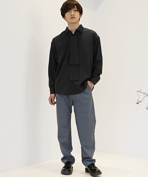 MinoriTY(マイノリティ)の「とろみ素材ボウタイシャツ(シャツ/ブラウス・メンズ・ホワイト/ブラック/グレー/ブルー・M/L)」の16枚目の写真