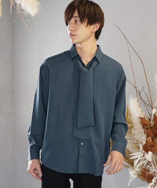 MinoriTY(マイノリティ)の「とろみ素材ボウタイシャツ(シャツ/ブラウス・メンズ・ホワイト/ブラック/グレー/ブルー・M/L)」の5枚目の写真