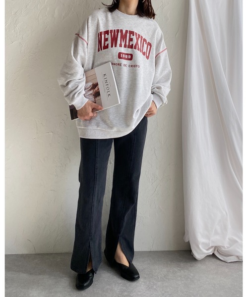 She's Closet(シーズクローゼット)の「裏毛ビッグシルエットカレッジロゴプリント長袖プルオーバースウェット(スウェット・レディース・グリーン/レッド/グレー/ネイビー・FREE)」の7枚目の写真