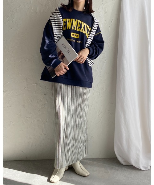 She's Closet(シーズクローゼット)の「裏毛ビッグシルエットカレッジロゴプリント長袖プルオーバースウェット(スウェット・レディース・グリーン/レッド/グレー/ネイビー・FREE)」の21枚目の写真