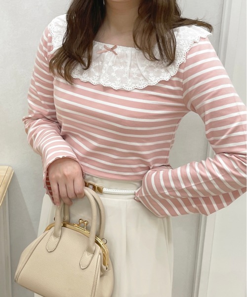 apres jour（アプレジュール）の「フリルレーストップス【ZOZOTOWN限定アイテム】（Tシャツ/カットソー・レディース・ブラック/ピンク系その他/ブラック系その他/オフホワイト・X-LARGE/フリー）」の4枚目の写真