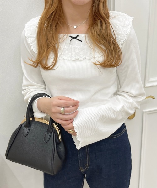 apres jour（アプレジュール）の「フリルレーストップス【ZOZOTOWN限定アイテム】（Tシャツ/カットソー・レディース・ブラック/ピンク系その他/ブラック系その他/オフホワイト・X-LARGE/フリー）」の5枚目の写真