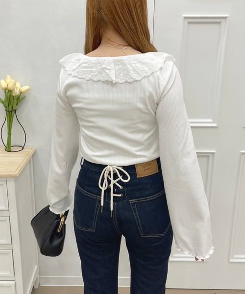 apres jour（アプレジュール）の「フリルレーストップス【ZOZOTOWN限定アイテム】（Tシャツ/カットソー・レディース・ブラック/ピンク系その他/ブラック系その他/オフホワイト・X-LARGE/フリー）」の11枚目の写真