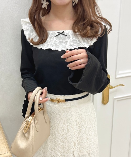 apres jour（アプレジュール）の「フリルレーストップス【ZOZOTOWN限定アイテム】（Tシャツ/カットソー・レディース・ブラック/ピンク系その他/ブラック系その他/オフホワイト・X-LARGE/フリー）」の17枚目の写真