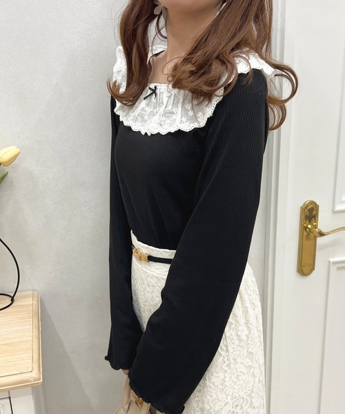 apres jour（アプレジュール）の「フリルレーストップス【ZOZOTOWN限定アイテム】（Tシャツ/カットソー・レディース・ブラック/ピンク系その他/ブラック系その他/オフホワイト・X-LARGE/フリー）」の20枚目の写真