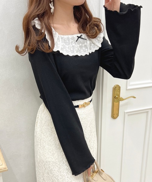 apres jour（アプレジュール）の「フリルレーストップス【ZOZOTOWN限定アイテム】（Tシャツ/カットソー・レディース・ブラック/ピンク系その他/ブラック系その他/オフホワイト・X-LARGE/フリー）」の19枚目の写真