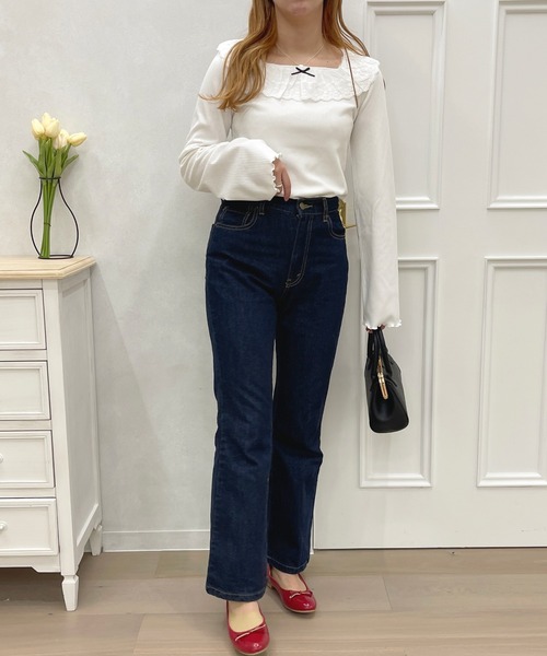 apres jour（アプレジュール）の「フリルレーストップス【ZOZOTOWN限定アイテム】（Tシャツ/カットソー・レディース・ブラック/ピンク系その他/ブラック系その他/オフホワイト・X-LARGE/フリー）」の15枚目の写真