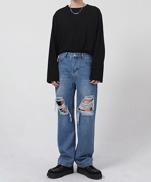 WESTBOY(ウエストボーイ)の「【WB ORIGINALS】Dameged Jeans in Washed Denim WO22S3PT04(デニムパンツ・メンズ・ブルー・XL/L/M)」の4枚目の写真