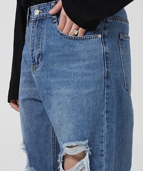 WESTBOY(ウエストボーイ)の「【WB ORIGINALS】Dameged Jeans in Washed Denim WO22S3PT04(デニムパンツ・メンズ・ブルー・XL/L/M)」の6枚目の写真