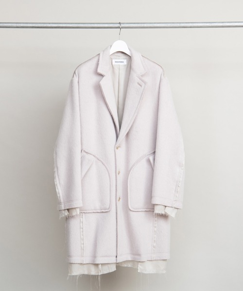 DISCOVERED（ディスカバード）の「DISCOVERED ディスカバード / ALPACA SHAGGY LONG COAT アルパカシャギーロングコート / DC-AW22-CO-02（チェスターコート・メンズ・ブラック/オフホワイト・1/3）」の3枚目の写真