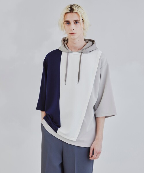 希少L】kolor カラー アシンメトリーパーカー 切り替え グレー 22AW