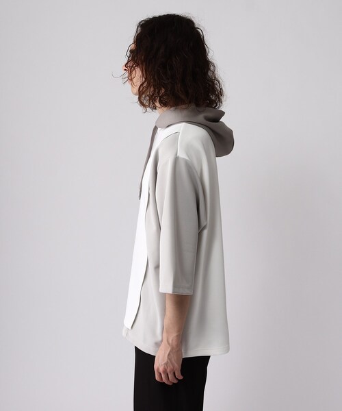 【希少L】kolor カラー アシンメトリーパーカー 切り替え グレー 22AW MAISON KITSUNE メゾンキツネ パーカー FOX HEAD PATCH LM00702KM0001