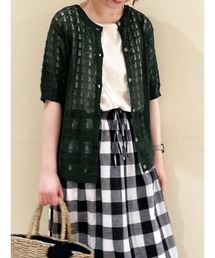 【マシンウォッシャブル】柄編み半袖ニットカーディガン