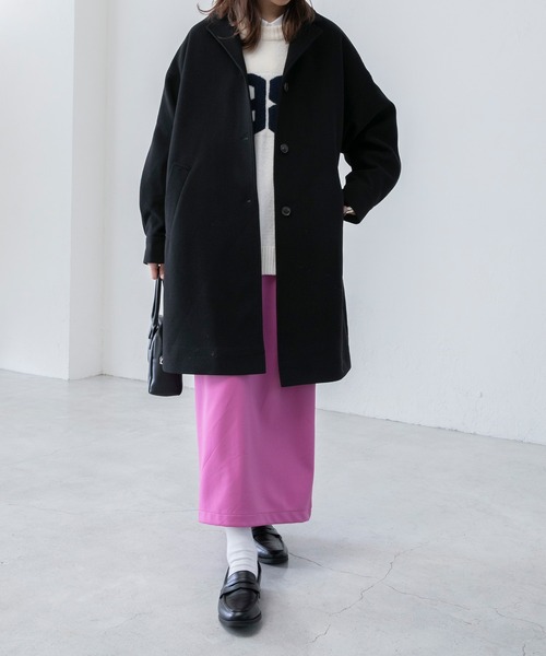 BONLECILL（ボンルシール）の「2way メルトン Aラインショートフレアコート（チェスターコート・レディース・ブラック/ネイビー/チャコール/グレー系1/ブラウン系1・FREE）」の12枚目の写真