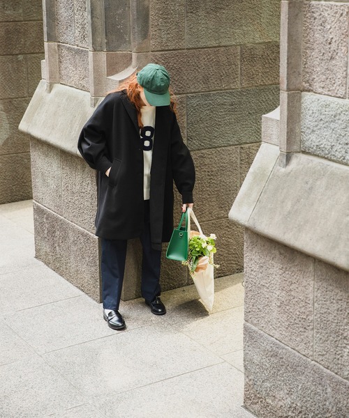 BONLECILL（ボンルシール）の「2way メルトン Aラインショートフレアコート（チェスターコート・レディース・ブラック/ネイビー/チャコール/グレー系1/ブラウン系1・FREE）」の7枚目の写真