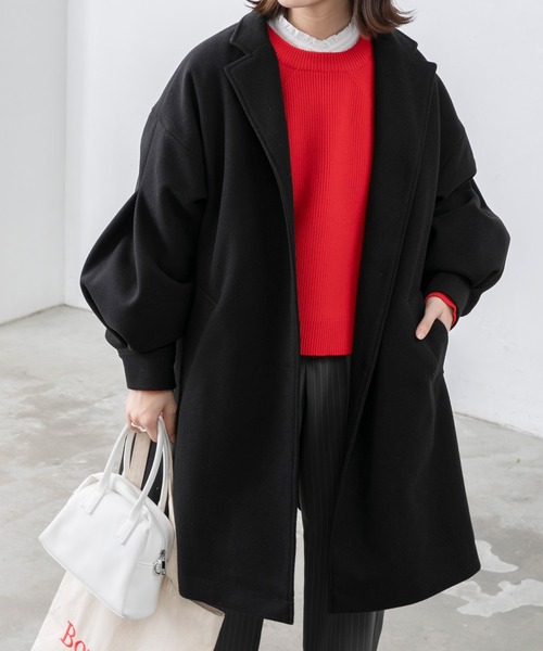 BONLECILL（ボンルシール）の「2way メルトン Aラインショートフレアコート（チェスターコート・レディース・ブラック/ネイビー/チャコール/グレー系1/ブラウン系1・FREE）」の21枚目の写真