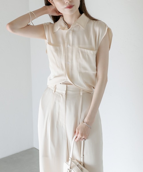 mystic(ミスティック)の「セットUPノースリシャツ(シャツ/ブラウス・レディース・ネイビー/アイボリー・FREE)」の7枚目の写真