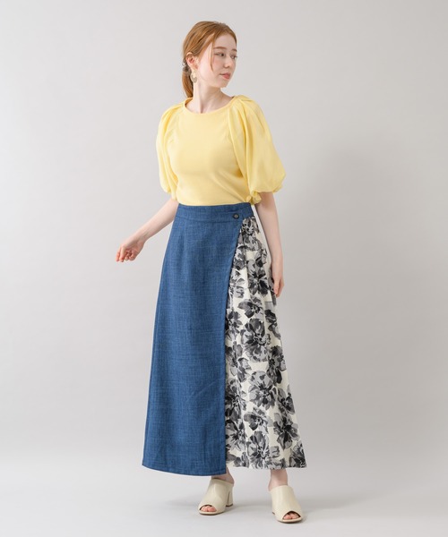 Paradise Picnic（パラダイスピクニック）の「TE VALT サイドBIGフラワープリントデニムスカート（スカート・レディース・ブルー/ネイビー・FREE）」の17枚目の写真