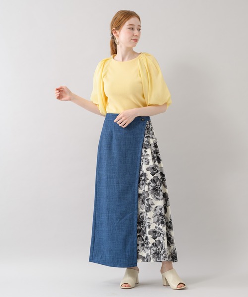 Paradise Picnic（パラダイスピクニック）の「TE VALT サイドBIGフラワープリントデニムスカート（スカート・レディース・ブルー/ネイビー・FREE）」の20枚目の写真