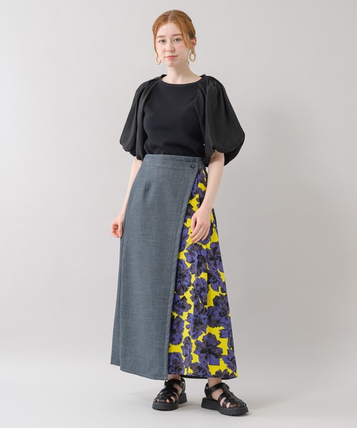 Paradise Picnic（パラダイスピクニック）の「TE VALT サイドBIGフラワープリントデニムスカート（スカート・レディース・ブルー/ネイビー・FREE）」の3枚目の写真