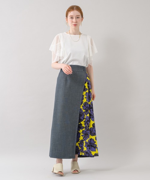 Paradise Picnic（パラダイスピクニック）の「TE VALT サイドBIGフラワープリントデニムスカート（スカート・レディース・ブルー/ネイビー・FREE）」の7枚目の写真