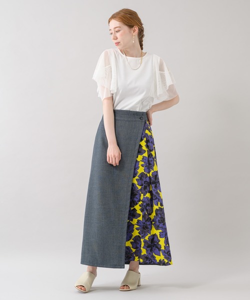 Paradise Picnic（パラダイスピクニック）の「TE VALT サイドBIGフラワープリントデニムスカート（スカート・レディース・ブルー/ネイビー・FREE）」の10枚目の写真