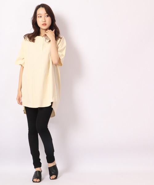 nappalm(ナップパーム)の「BNS original 布帛×天竺切替ヘンリーネックTシャツ(Tシャツ/カットソー・レディース・ホワイト/ネイビー/キナリ/グレー/ブラウン/ブラック・FREE)」の21枚目の写真