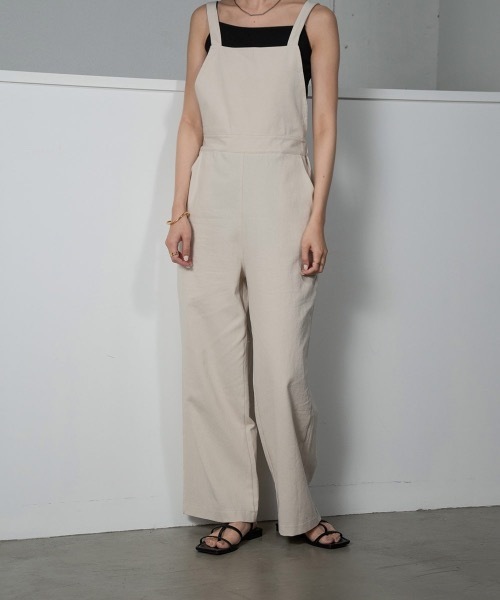 サテンウエストドローストリングサロペット lawgy（ラウジー）の「satin waist drawstring salopette