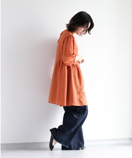 cepo(セポ)の「スリットネック ストライプミニワンピース 2WAY(チュニック・レディース・オフホワイト/オレンジ・M)」の16枚目の写真