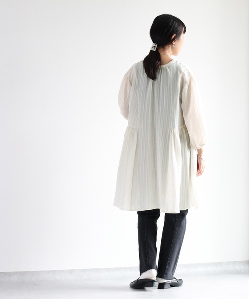 cepo(セポ)の「スリットネック ストライプミニワンピース 2WAY(チュニック・レディース・オフホワイト/オレンジ・M)」の9枚目の写真