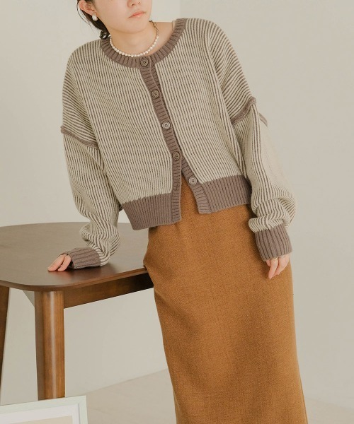 Bab（バブ）の「前後2WAYストライプショートカーディガン（カーディガン/ボレロ・レディース・ブラック/レッド/グリーン/グレイッシュベージュ・FREE）」の22枚目の写真