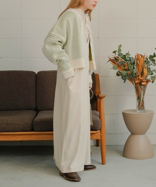 Bab（バブ）の「前後2WAYストライプショートカーディガン（カーディガン/ボレロ・レディース・ブラック/レッド/グリーン/グレイッシュベージュ・FREE）」の5枚目の写真