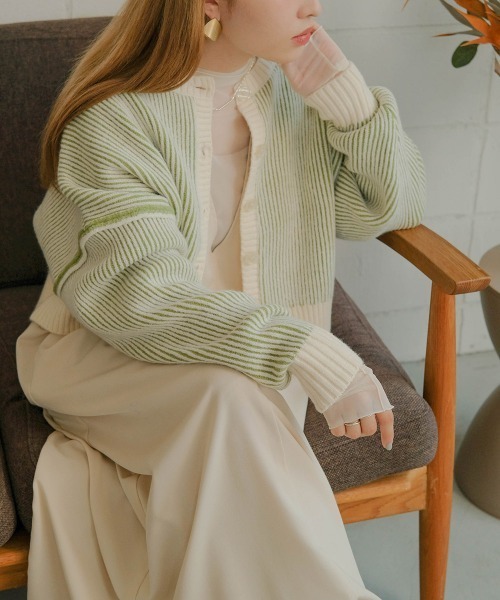 Bab（バブ）の「前後2WAYストライプショートカーディガン（カーディガン/ボレロ・レディース・ブラック/レッド/グリーン/グレイッシュベージュ・FREE）」の11枚目の写真